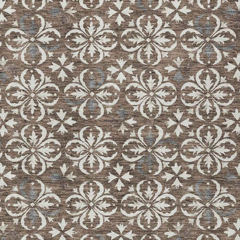 8' X 10' Brown Gray And Beige Floral Washable Indoor Outdoor Area Rug