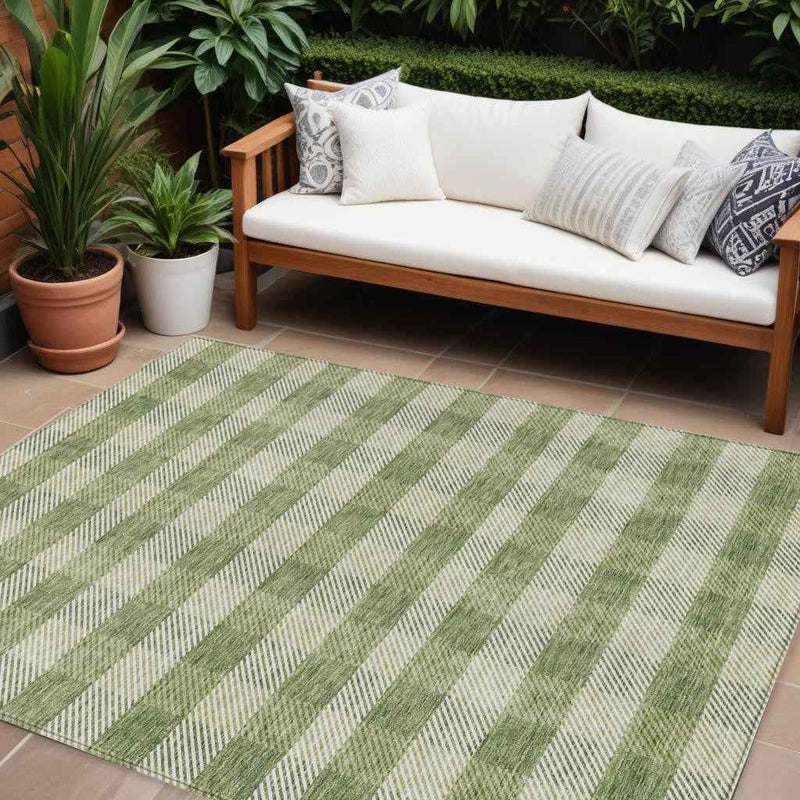 8' X 10' Green And Light Green Plaid Washable Indoor Outdoor Area Rug