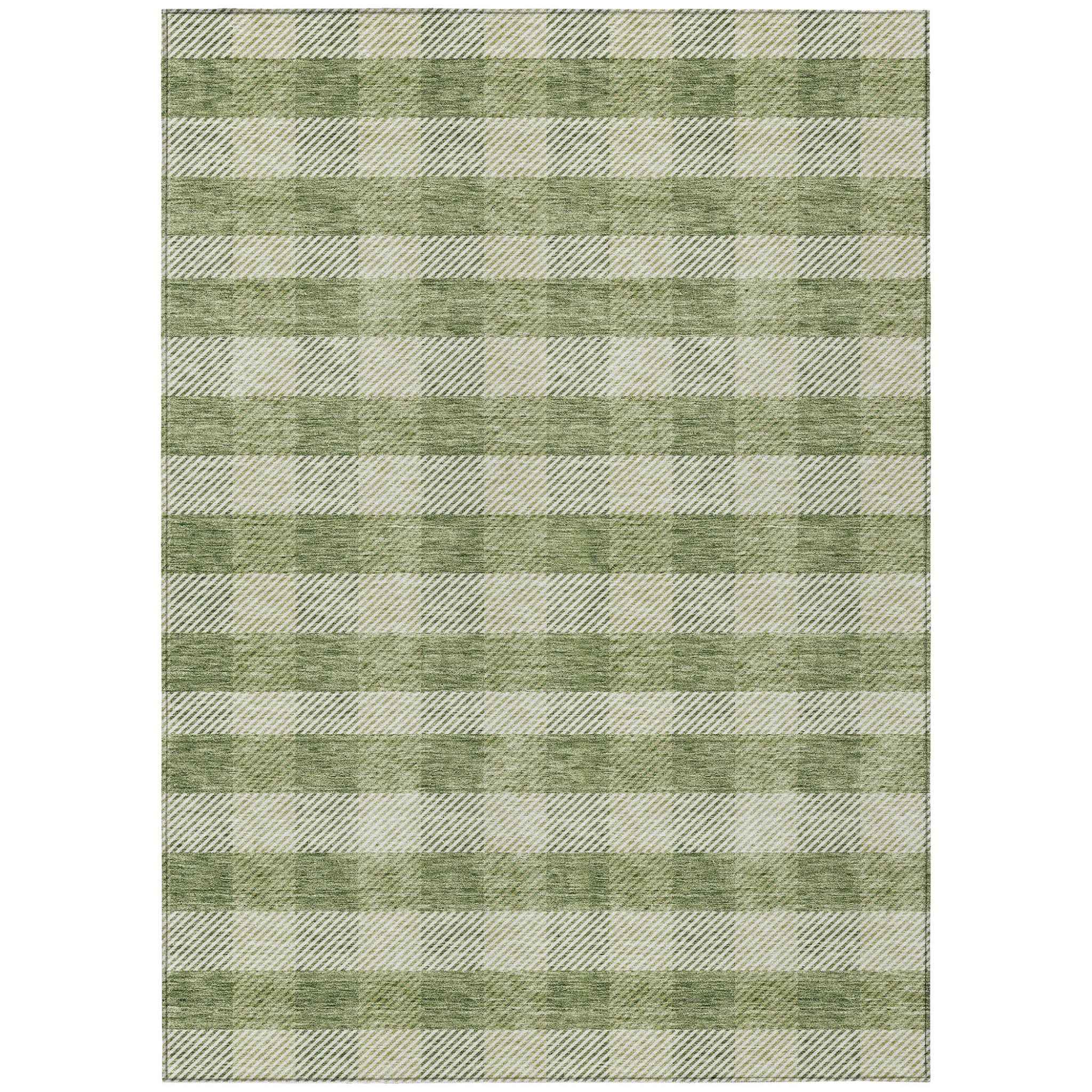 8' X 10' Green And Light Green Plaid Washable Indoor Outdoor Area Rug
