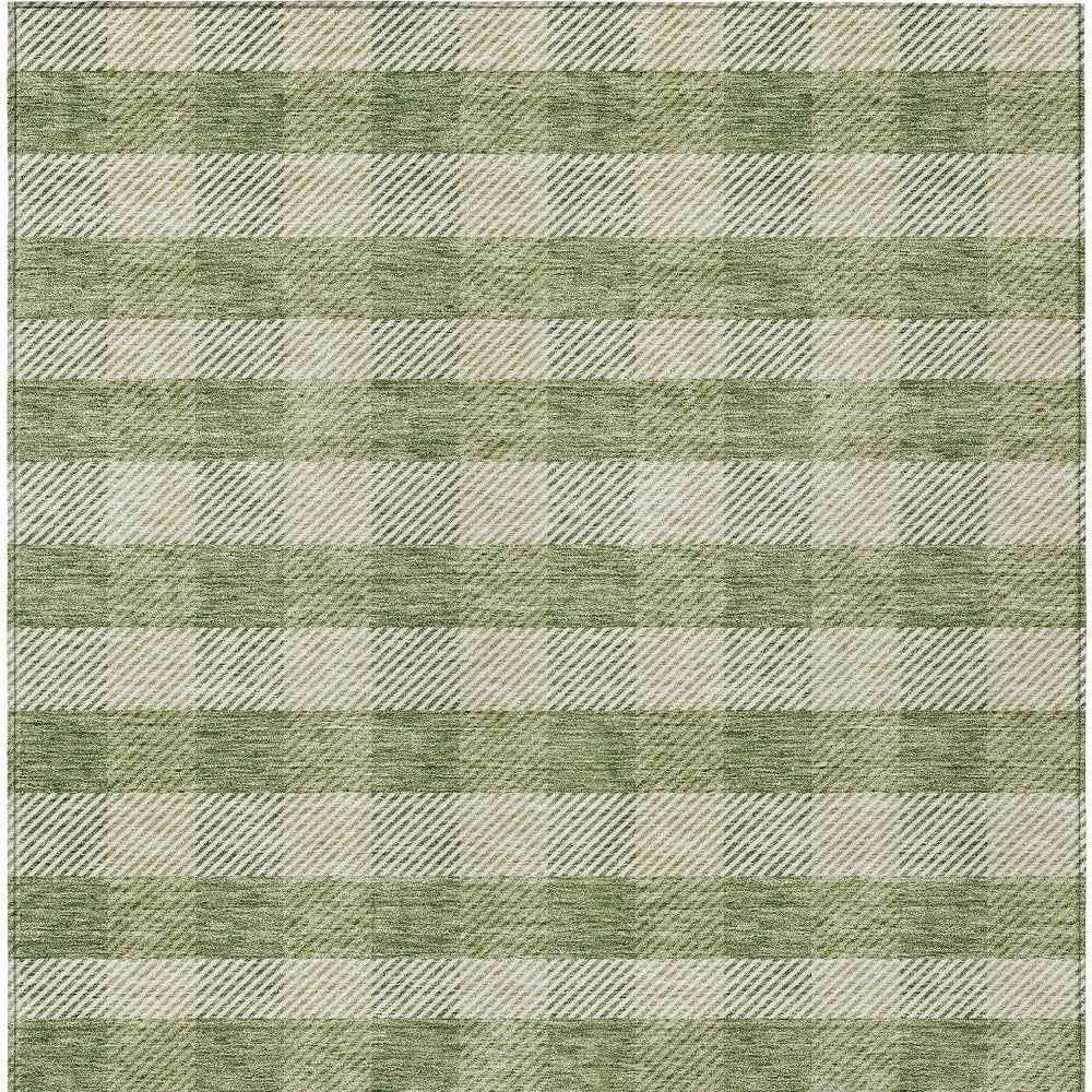 8' X 10' Green And Light Green Plaid Washable Indoor Outdoor Area Rug