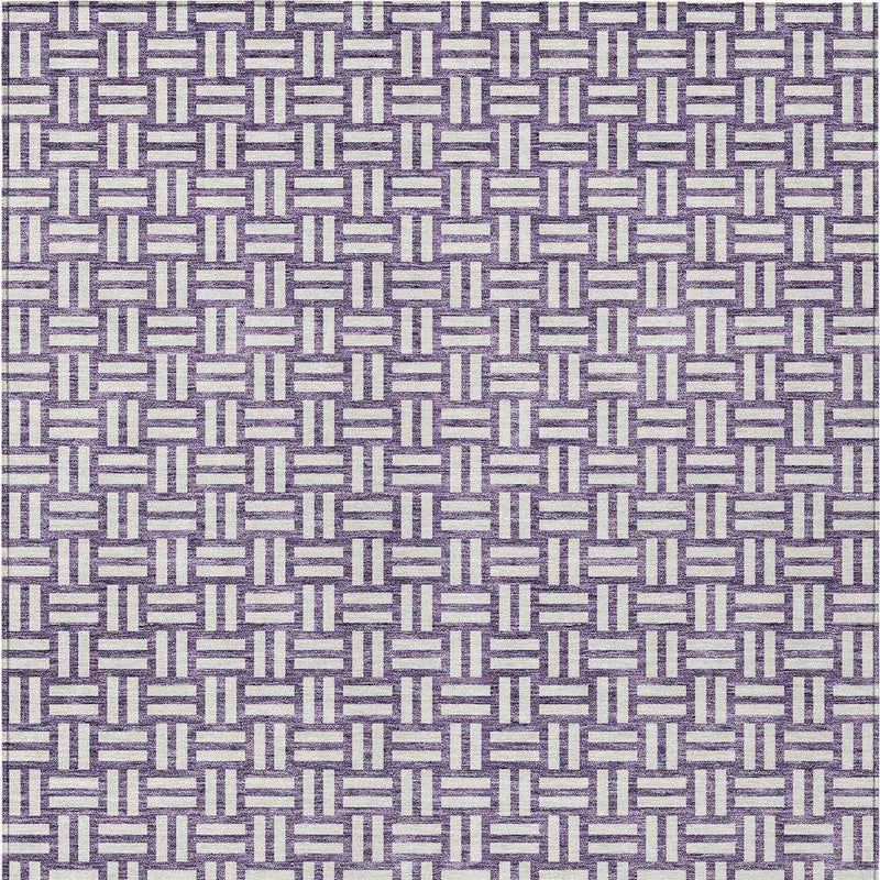 3' X 5' Purple And Ivory Geometric Washable Indoor Outdoor Area Rug