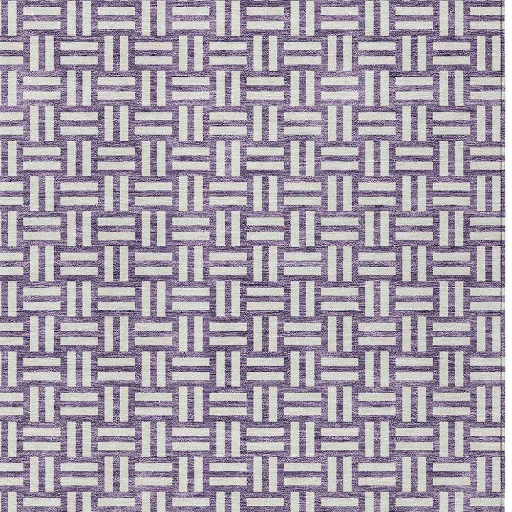 3' X 5' Purple And Ivory Geometric Washable Indoor Outdoor Area Rug