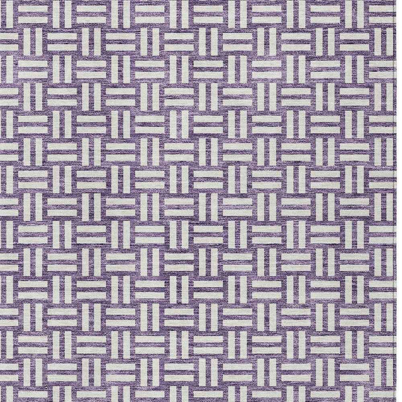 3' X 5' Purple And Ivory Geometric Washable Indoor Outdoor Area Rug