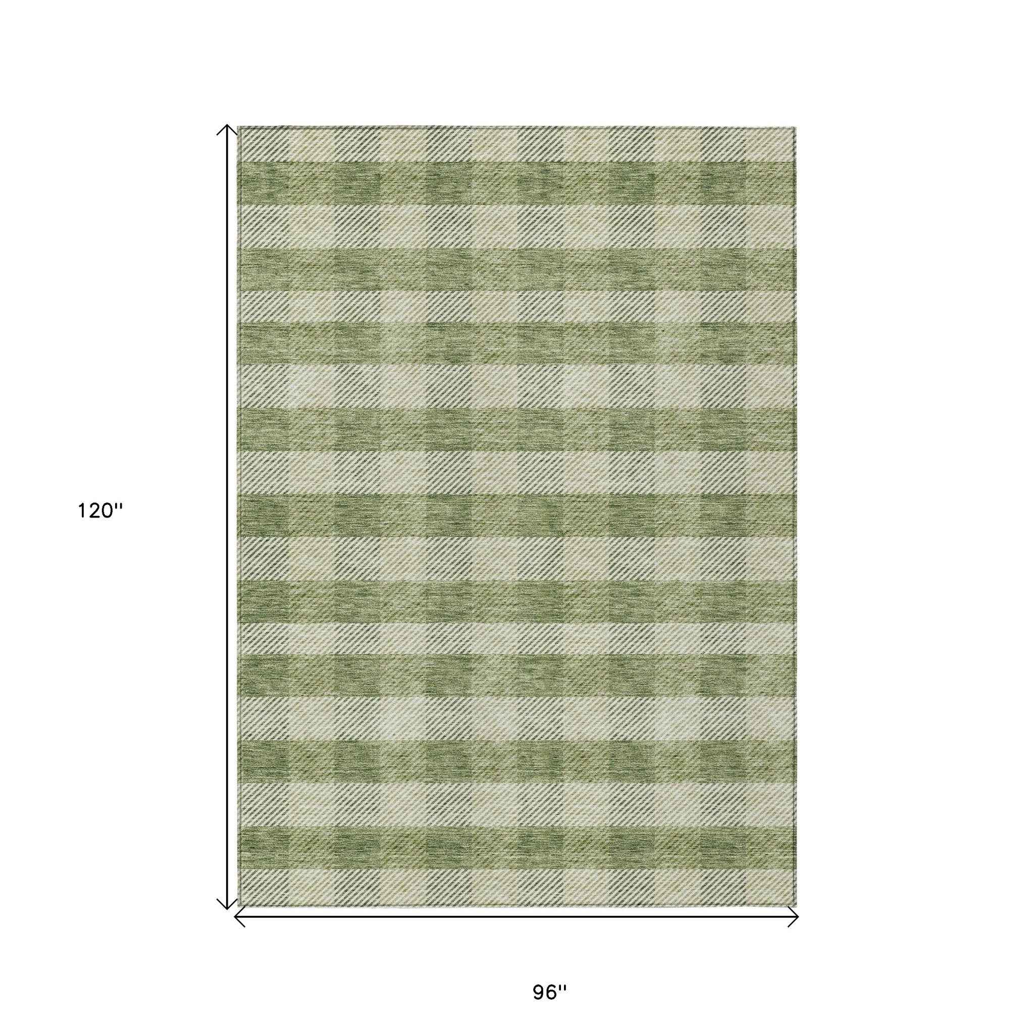 8' X 10' Green And Light Green Plaid Washable Indoor Outdoor Area Rug