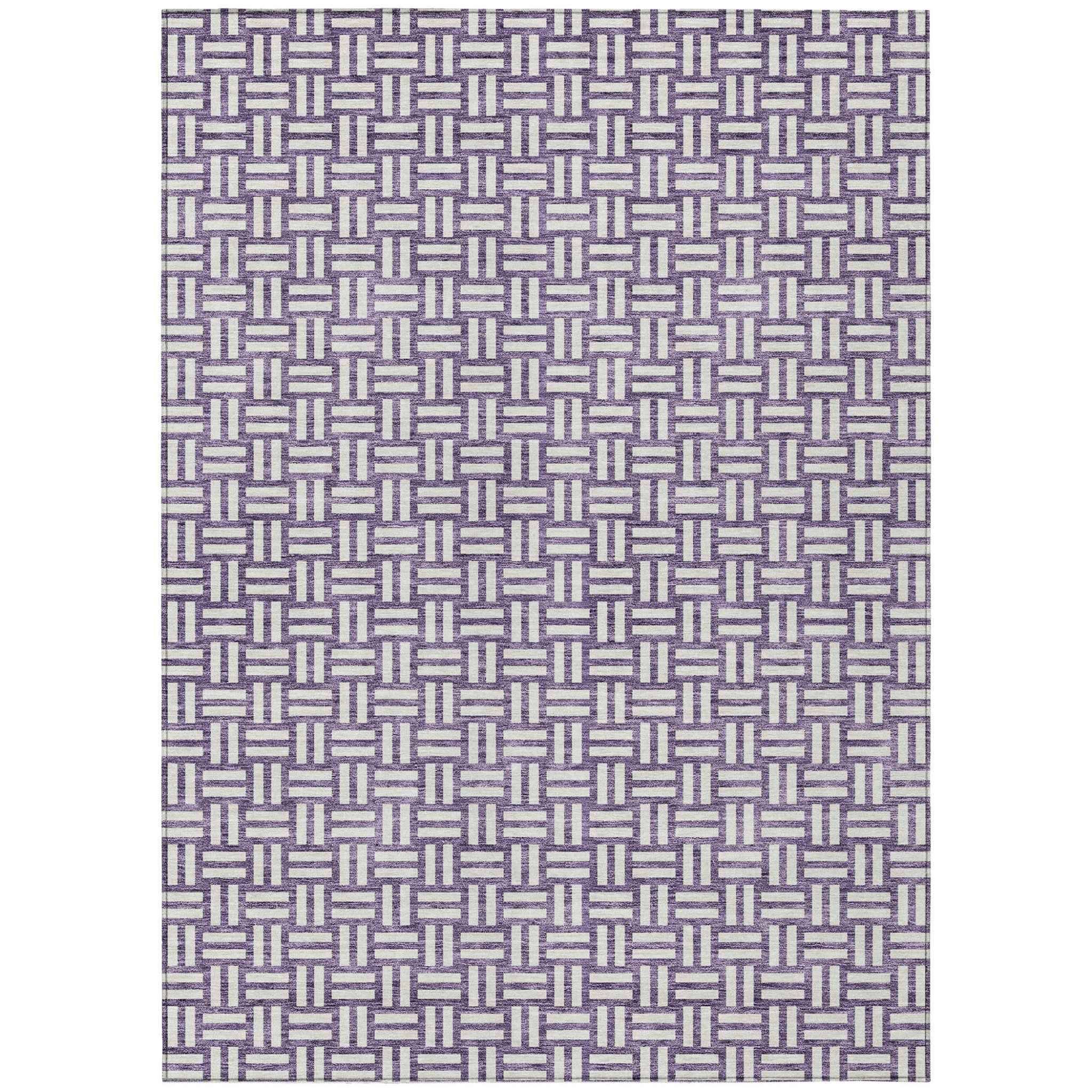 3' X 5' Purple And Ivory Geometric Washable Indoor Outdoor Area Rug