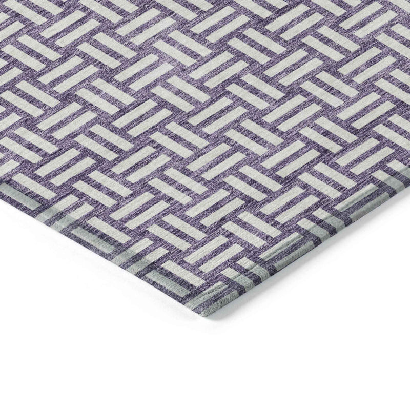 3' X 5' Purple And Ivory Geometric Washable Indoor Outdoor Area Rug