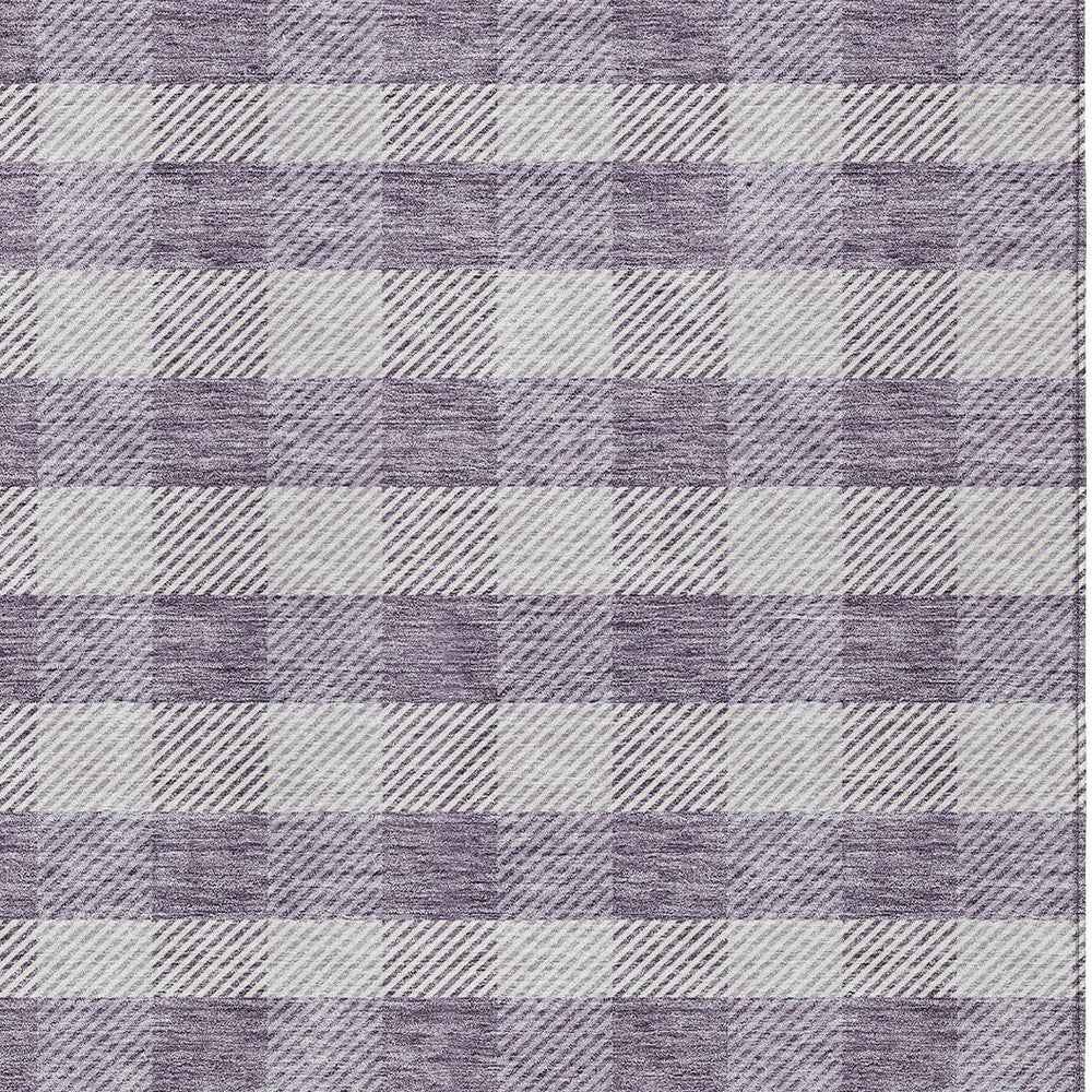 3' X 5' Lavender And Ivory Plaid Washable Indoor Outdoor Area Rug