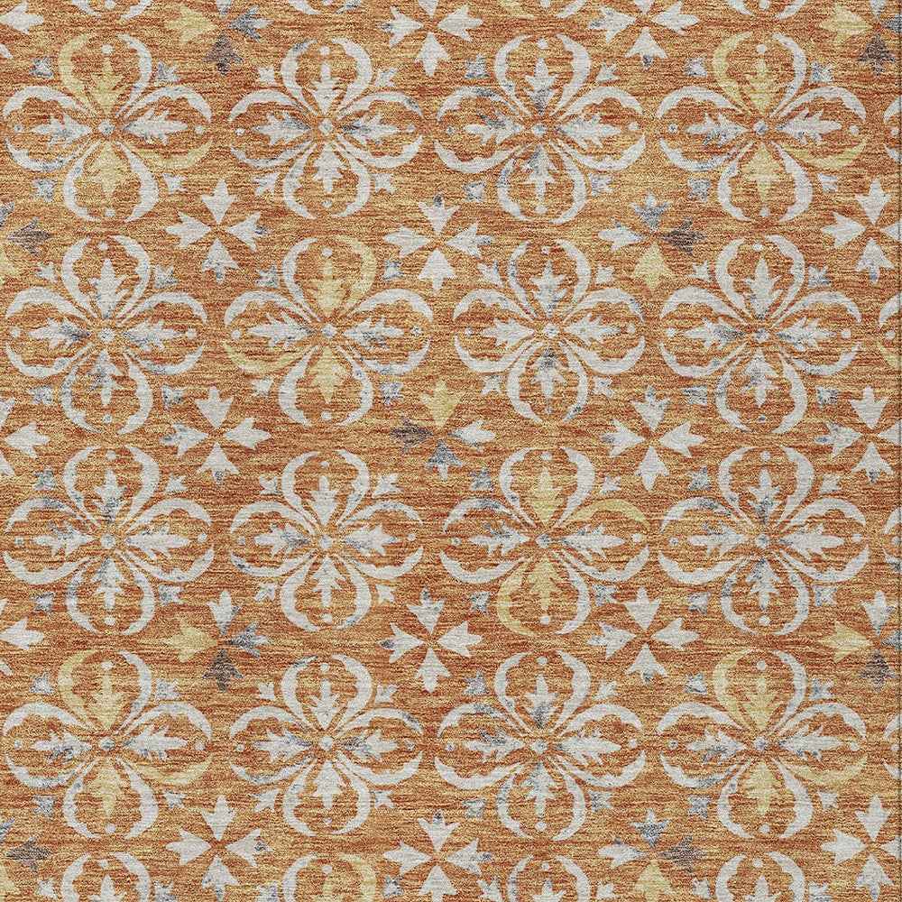 10' X 14' Copper Gray And Beige Floral Washable Indoor Outdoor Area Rug