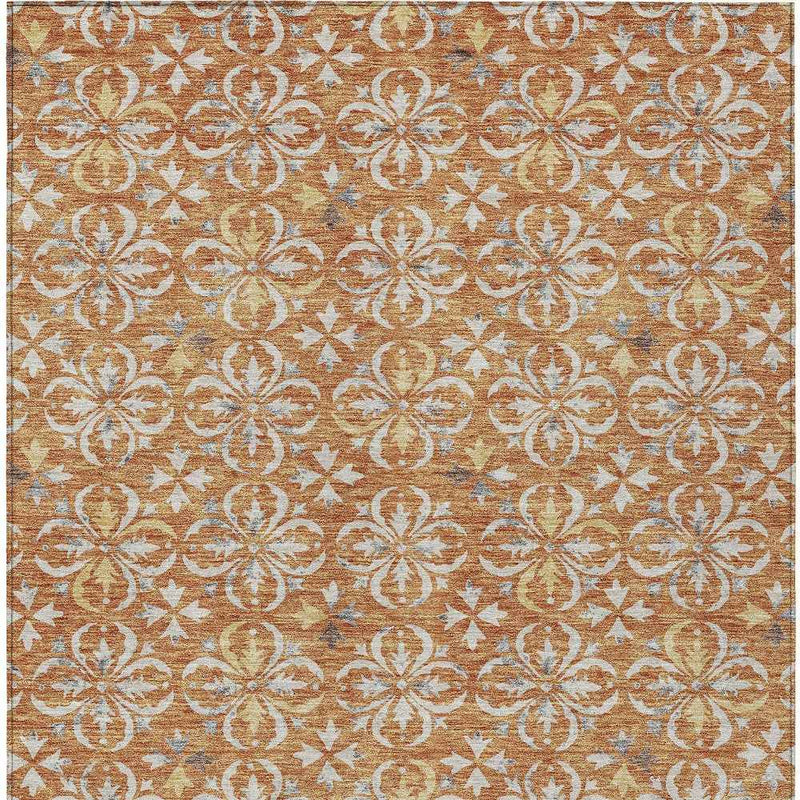 10' X 14' Copper Gray And Beige Floral Washable Indoor Outdoor Area Rug