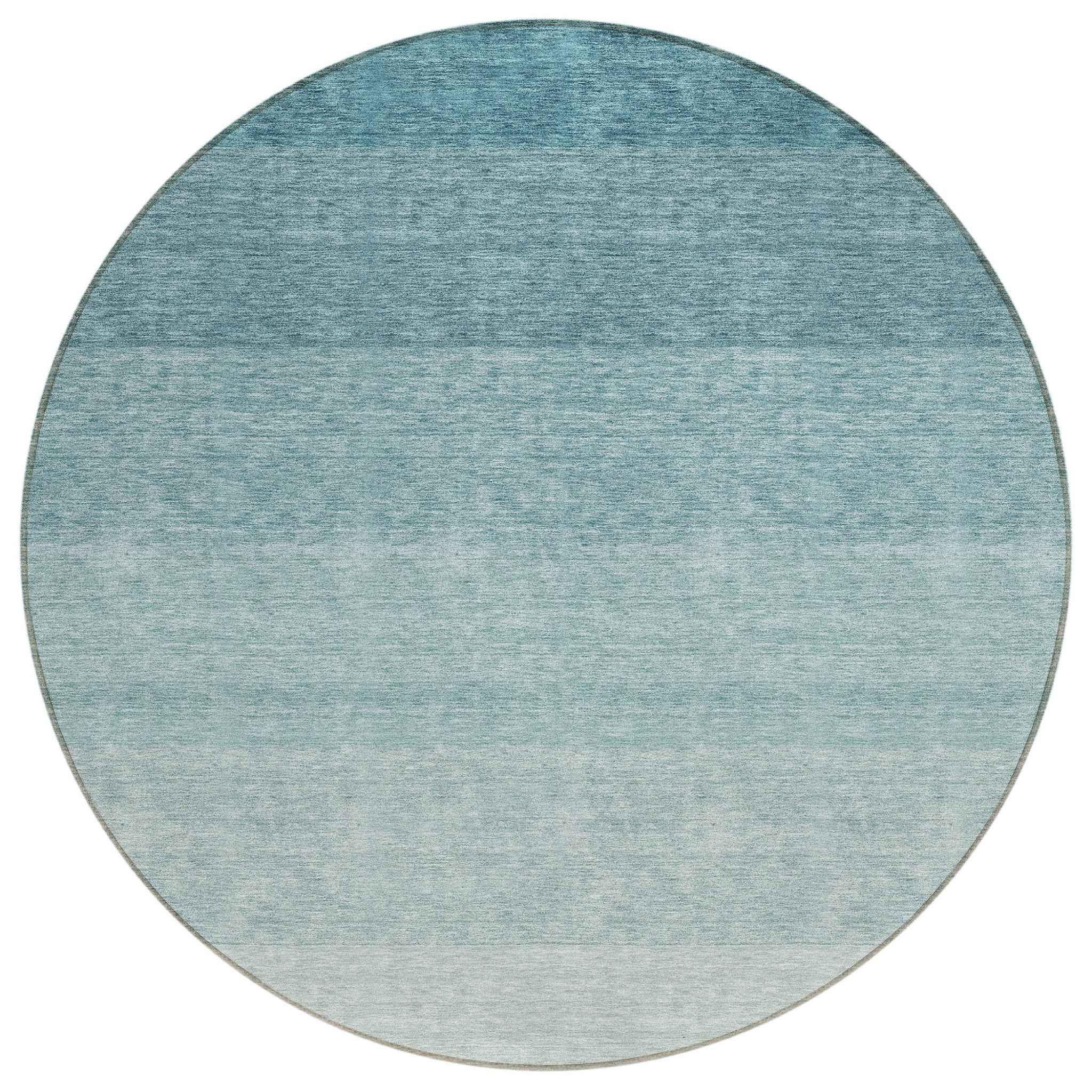 8' Teal Blue And Ivory Round Ombre Washable Indoor Outdoor Area Rug