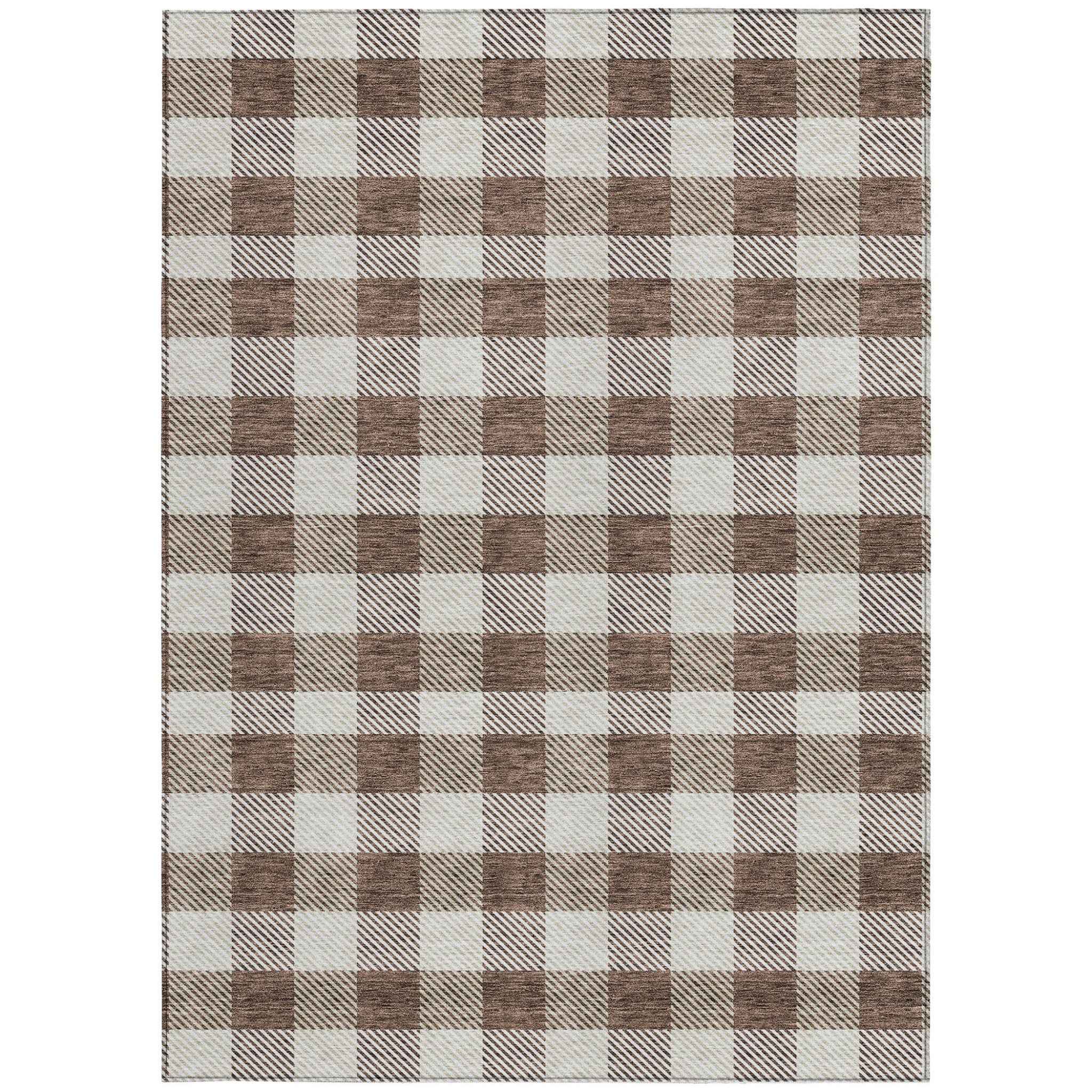 5' X 8' Brown And Beige Plaid Washable Indoor Outdoor Area Rug
