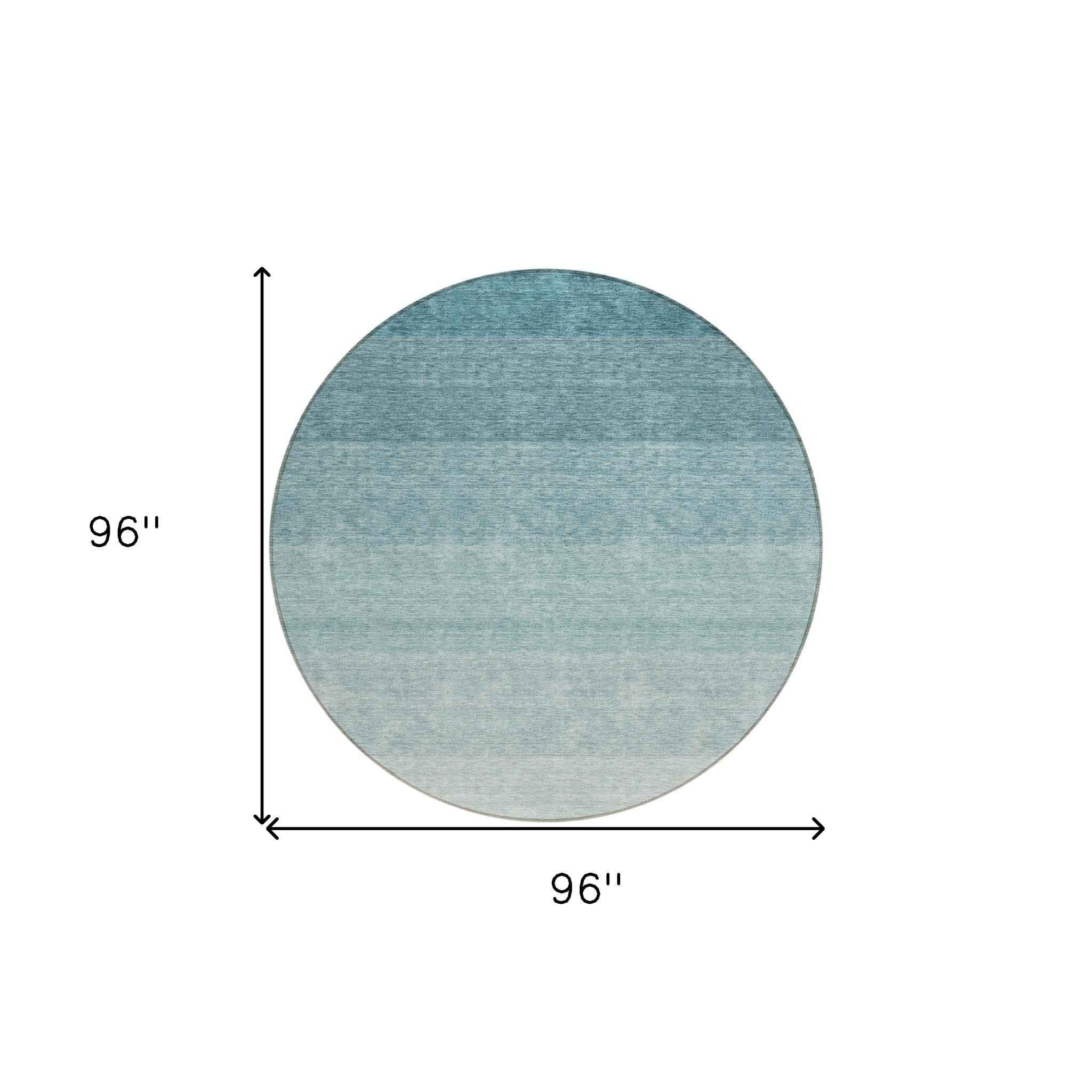 8' Teal Blue And Ivory Round Ombre Washable Indoor Outdoor Area Rug