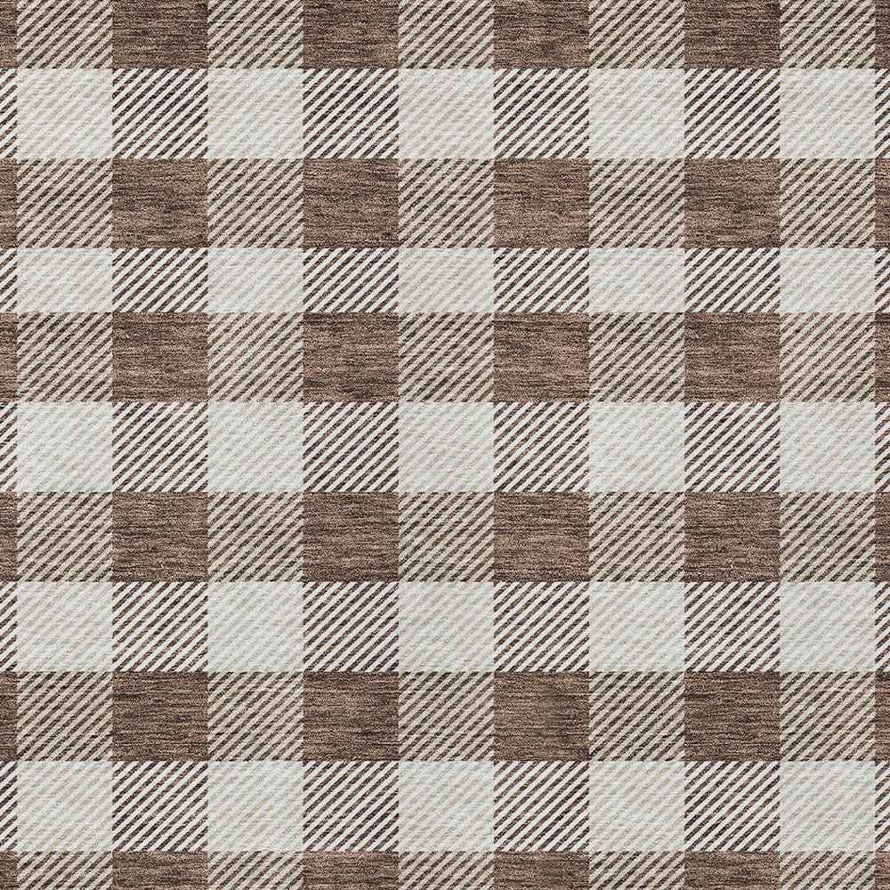 5' X 8' Brown And Beige Plaid Washable Indoor Outdoor Area Rug