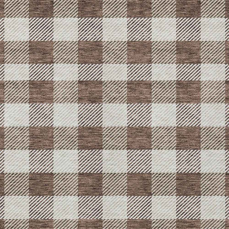 5' X 8' Brown And Beige Plaid Washable Indoor Outdoor Area Rug