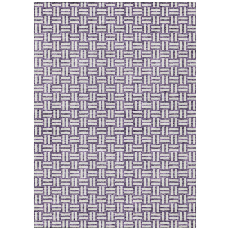 10' X 14' Purple And Ivory Geometric Washable Indoor Outdoor Area Rug