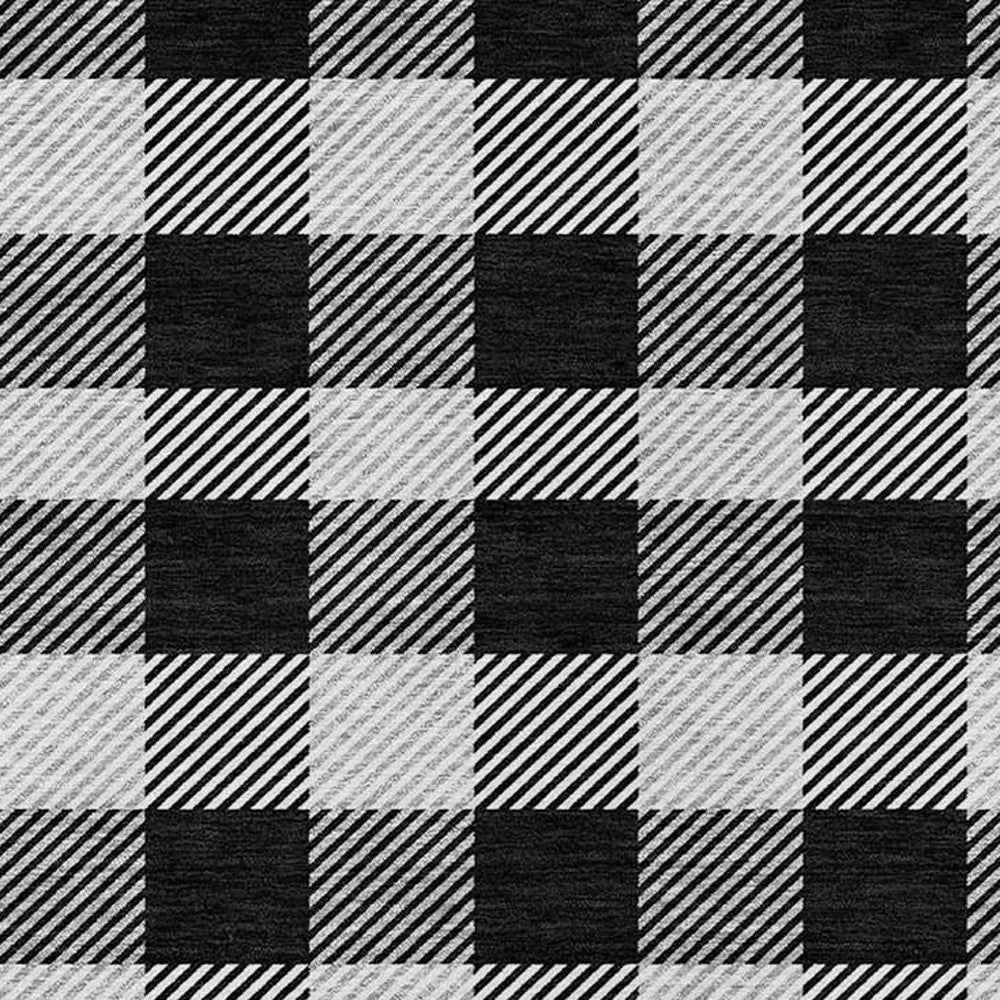8' X 10' Black Gray And Ivory Plaid Washable Indoor Outdoor Area Rug