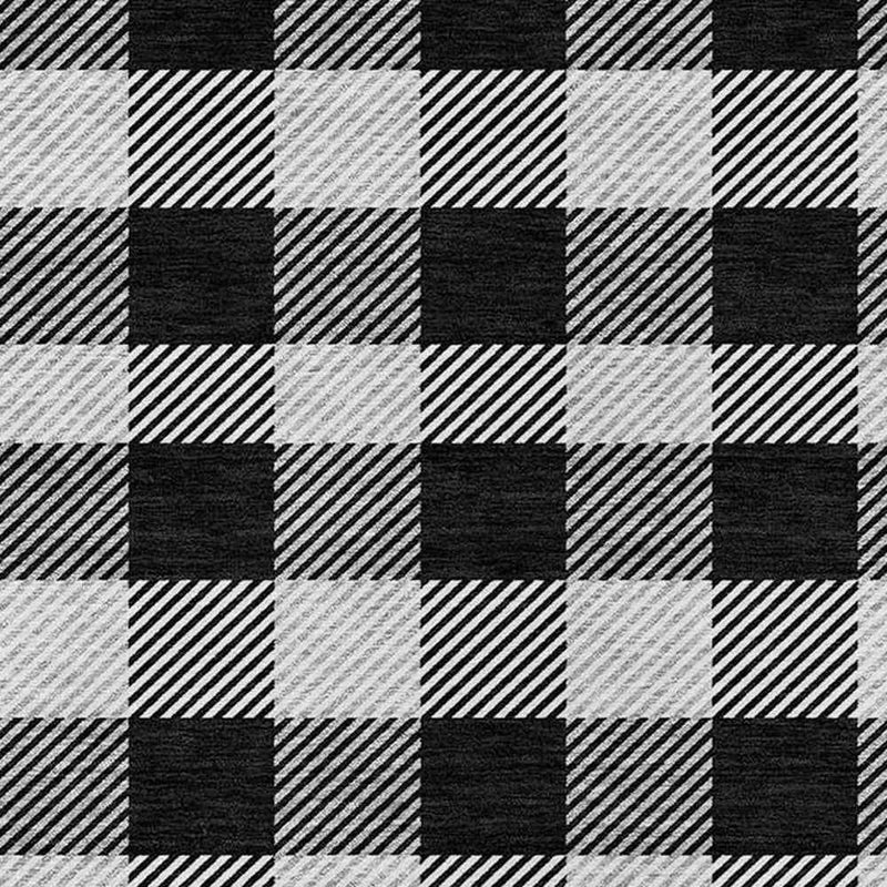 8' X 10' Black Gray And Ivory Plaid Washable Indoor Outdoor Area Rug