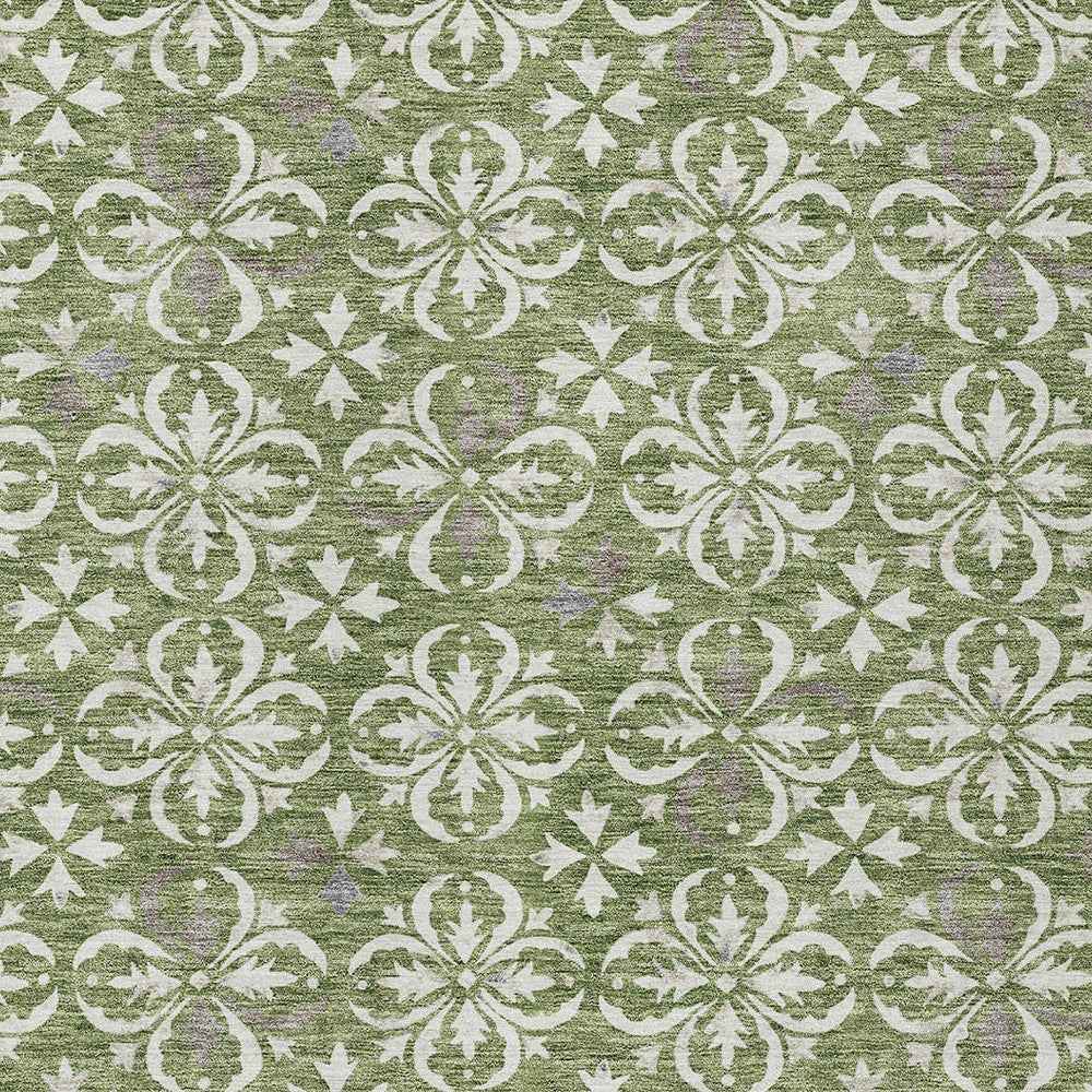 3' X 5' Green Gray And Ivory Floral Washable Indoor Outdoor Area Rug
