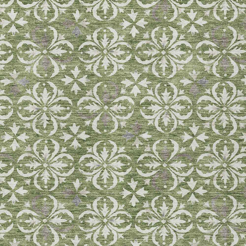 3' X 5' Green Gray And Ivory Floral Washable Indoor Outdoor Area Rug