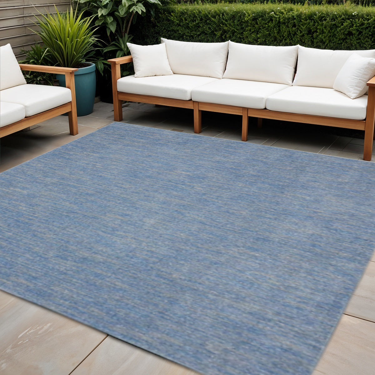 7' Blue And Gray Square Indoor Outdoor Area Rug - Outdoor