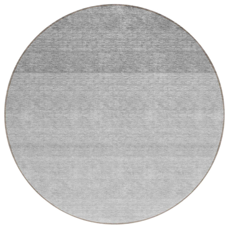 8' Gray And Light Gray Round Ombre Washable Indoor Outdoor Area Rug