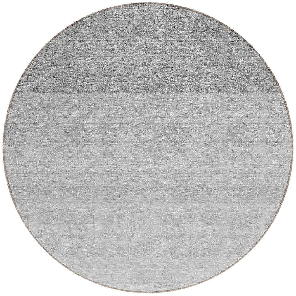 8' Gray And Light Gray Round Ombre Washable Indoor Outdoor Area Rug
