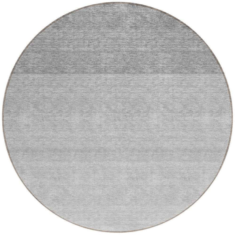8' Gray And Light Gray Round Ombre Washable Indoor Outdoor Area Rug