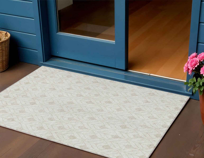 3' X 5' Ivory And Beige Geometric Washable Indoor Outdoor Area Rug