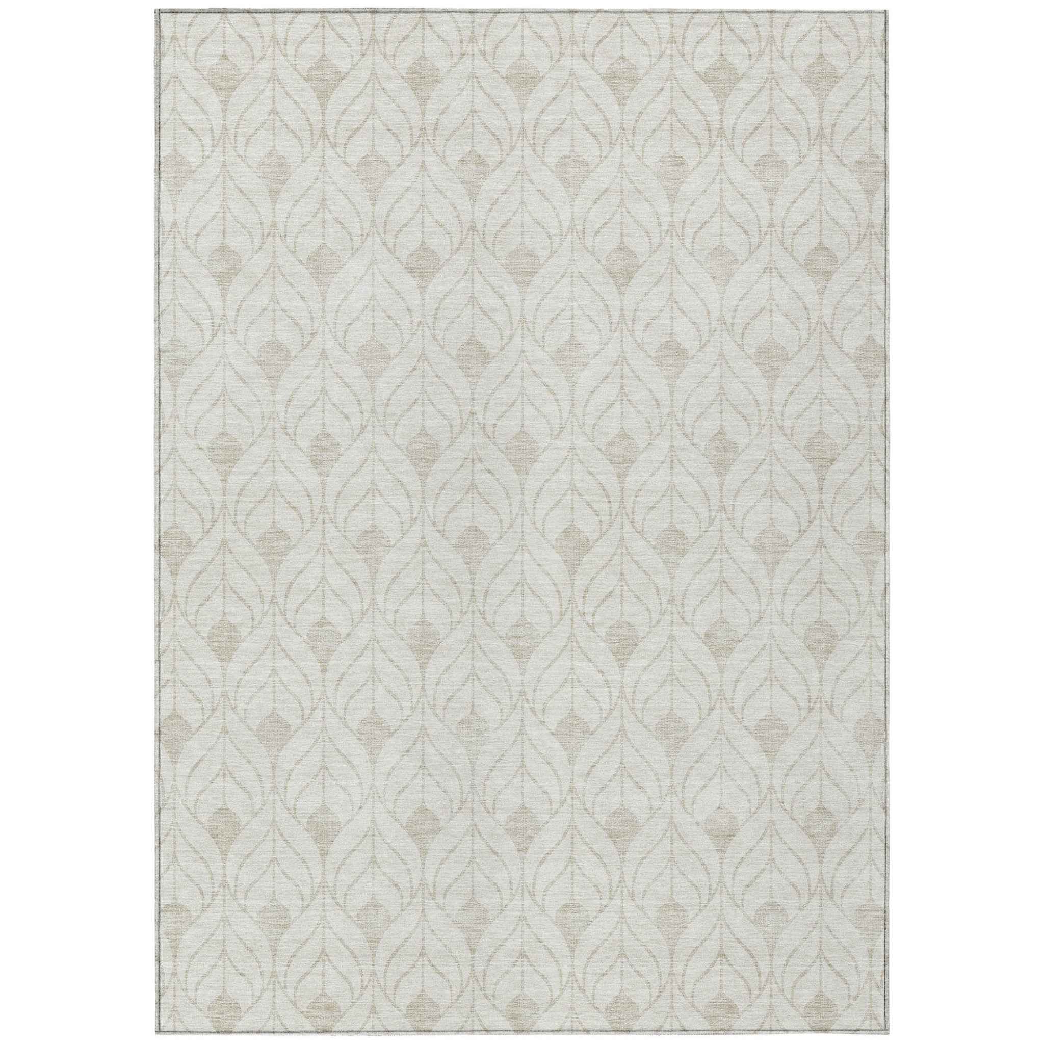3' X 5' Ivory And Beige Geometric Washable Indoor Outdoor Area Rug