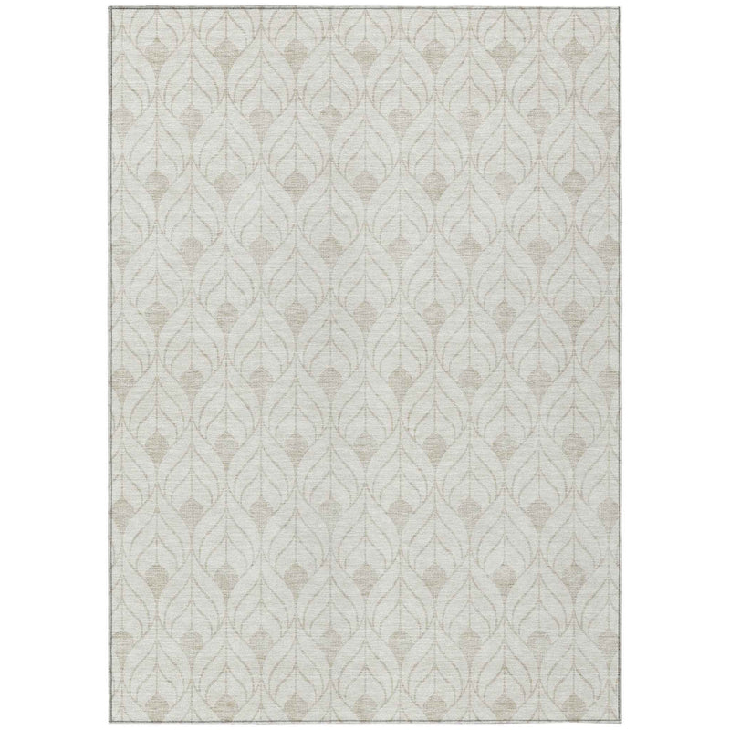 3' X 5' Ivory And Beige Geometric Washable Indoor Outdoor Area Rug