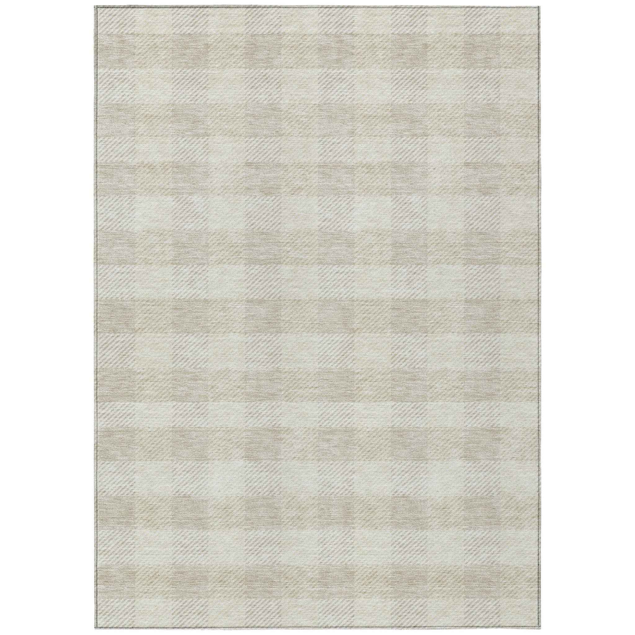 9' X 12' Ivory And Beige Plaid Washable Indoor Outdoor Area Rug