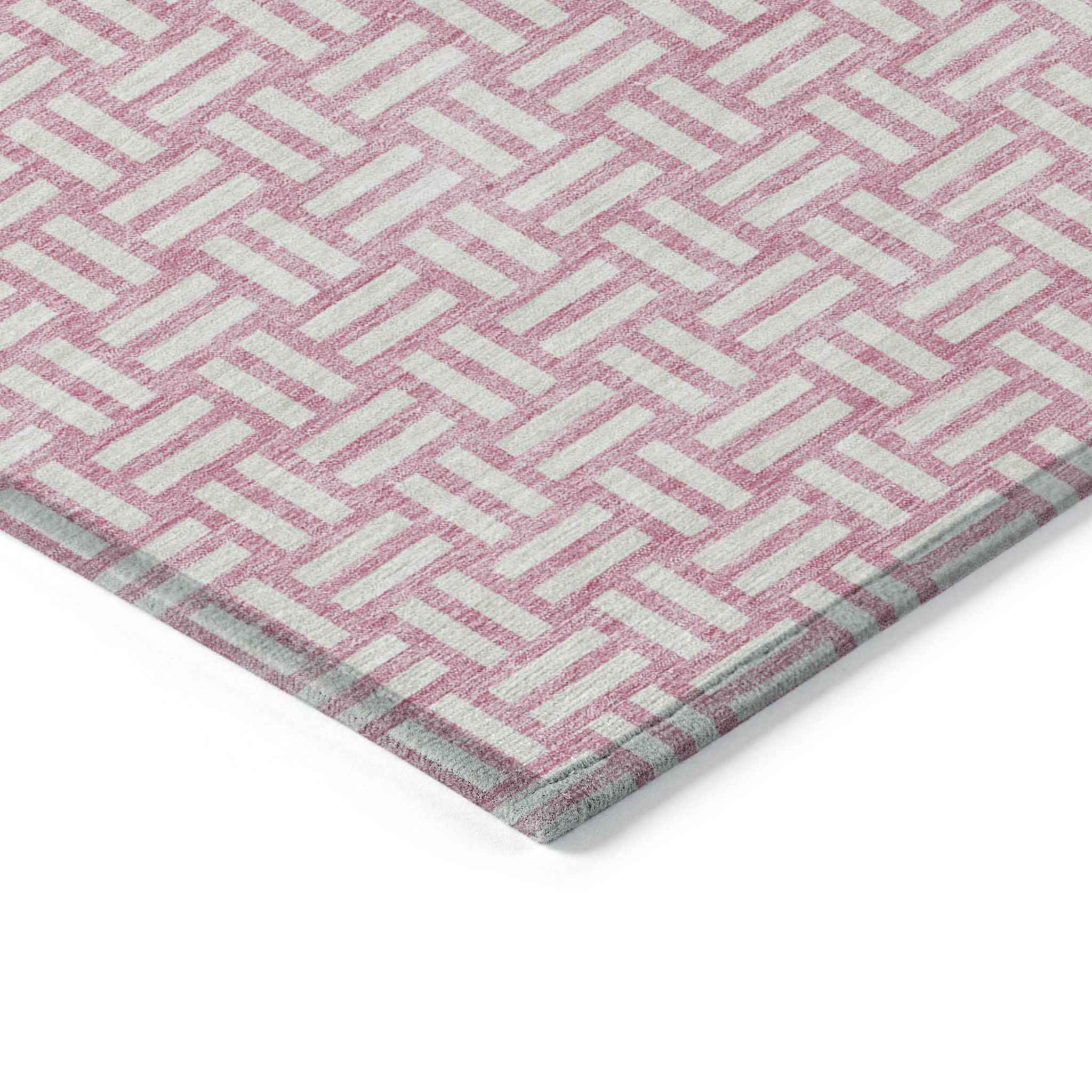 8' X 10' Pink And Ivory Geometric Washable Indoor Outdoor Area Rug