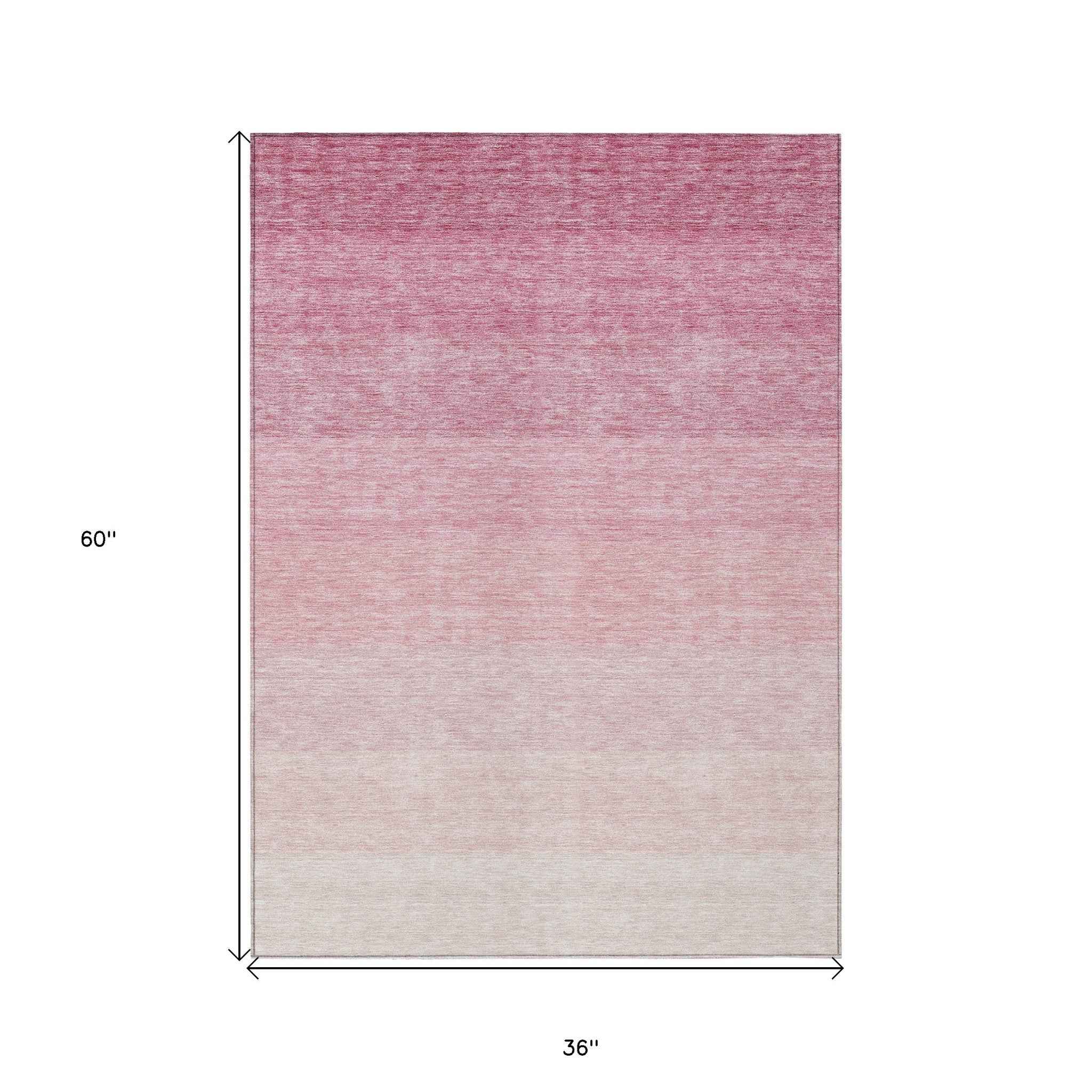3' X 5' Pink And Ivory Ombre Washable Indoor Outdoor Area Rug