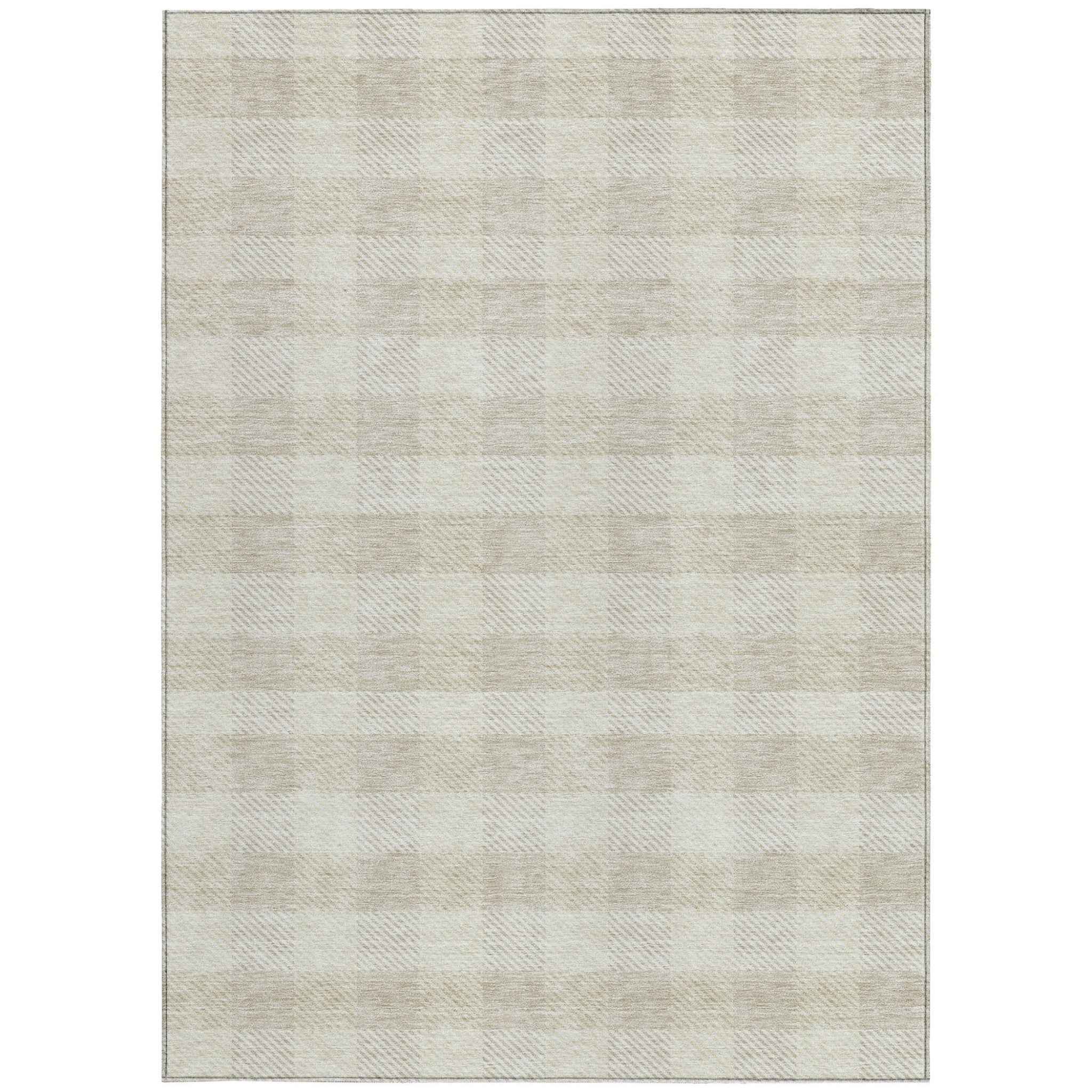 9' X 12' Ivory And Beige Plaid Washable Indoor Outdoor Area Rug