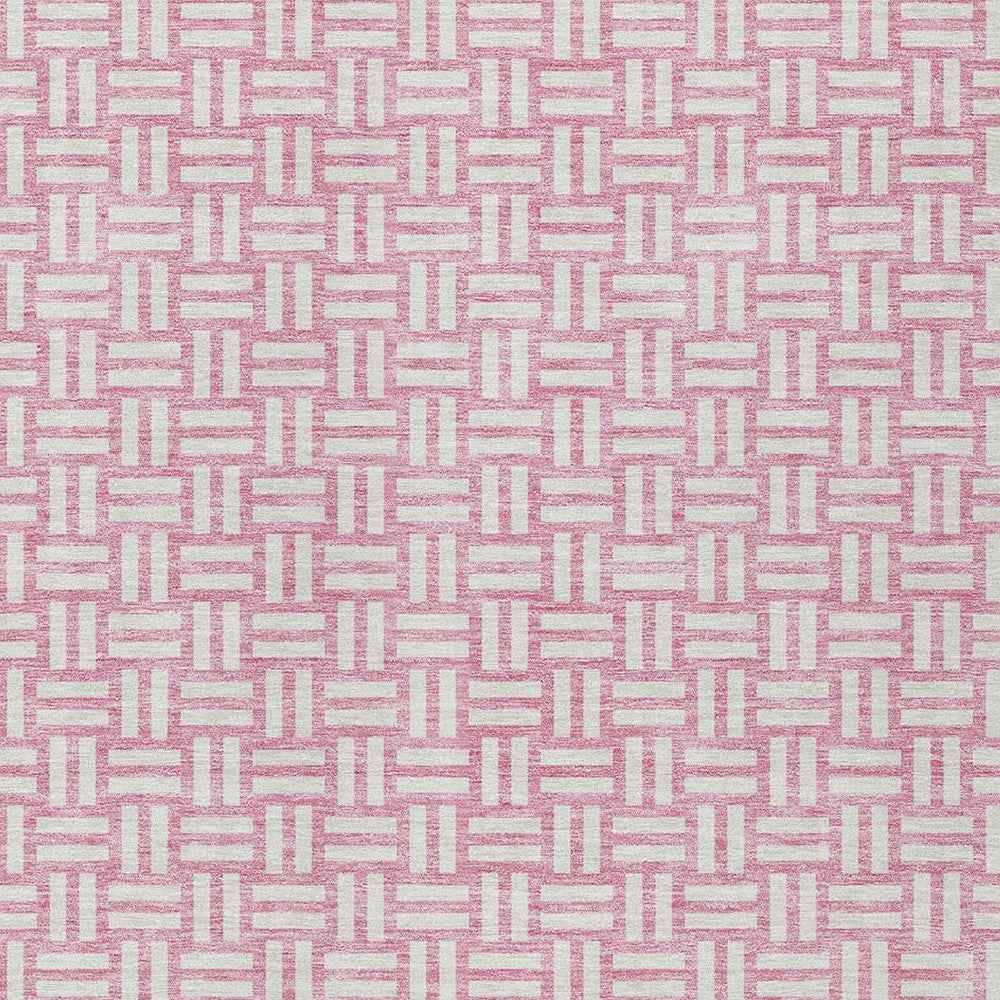 8' X 10' Pink And Ivory Geometric Washable Indoor Outdoor Area Rug
