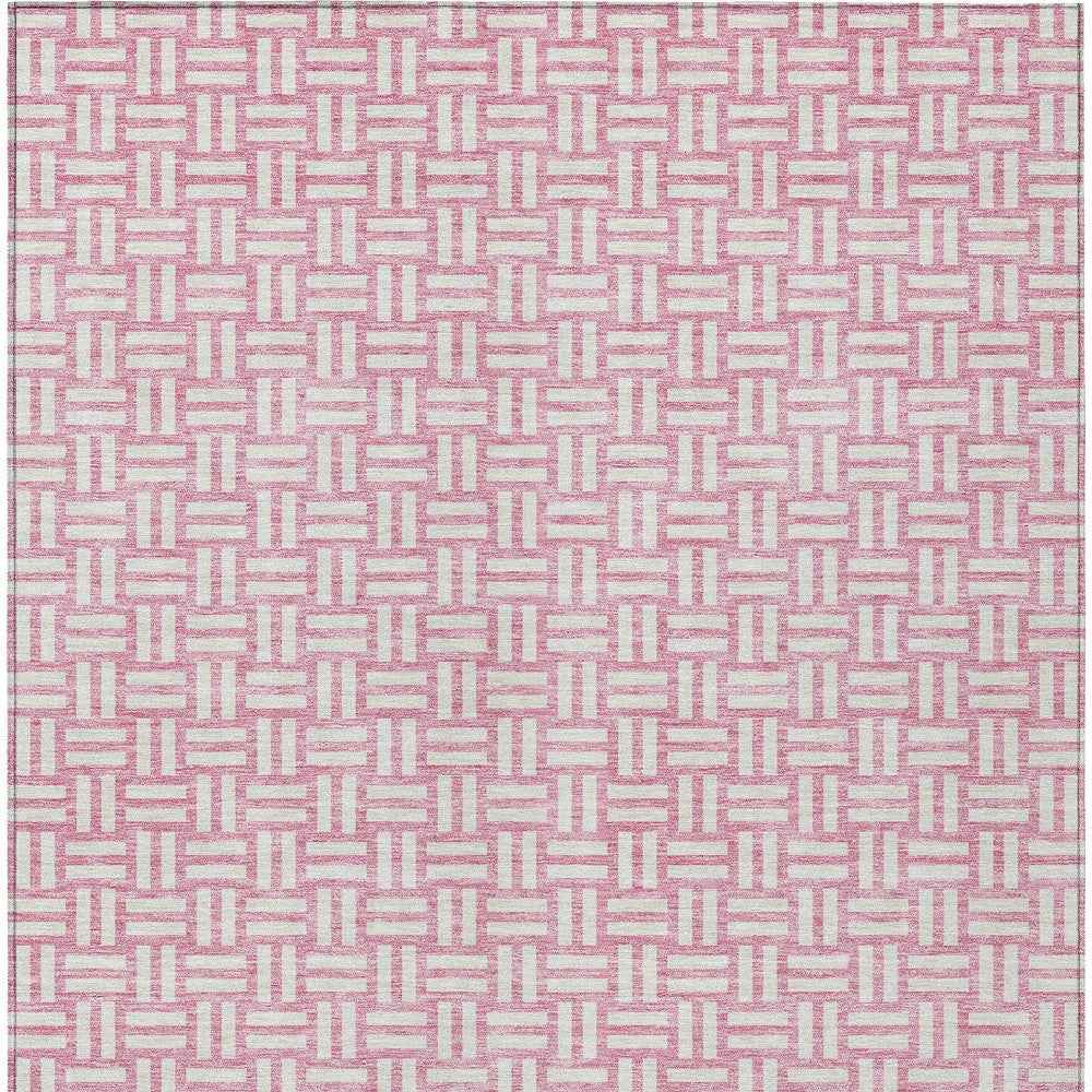 8' X 10' Pink And Ivory Geometric Washable Indoor Outdoor Area Rug
