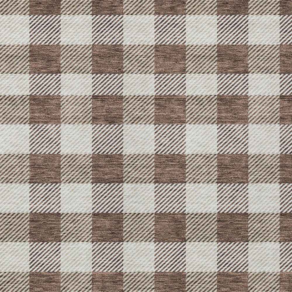 10' X 14' Brown And Beige Plaid Washable Indoor Outdoor Area Rug
