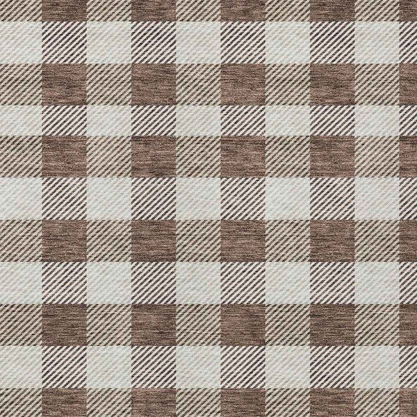 10' X 14' Brown And Beige Plaid Washable Indoor Outdoor Area Rug