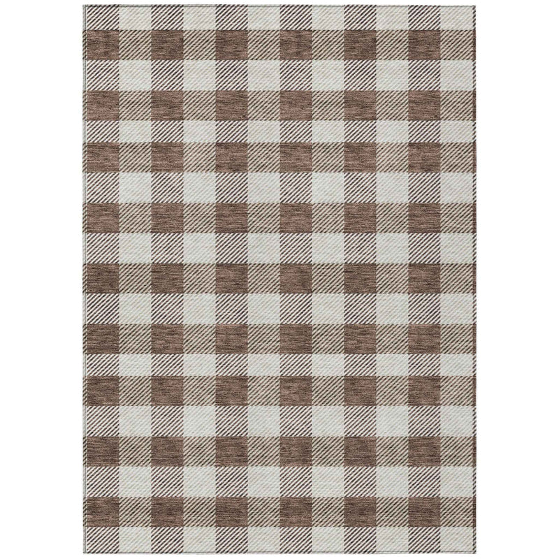 10' X 14' Brown And Beige Plaid Washable Indoor Outdoor Area Rug
