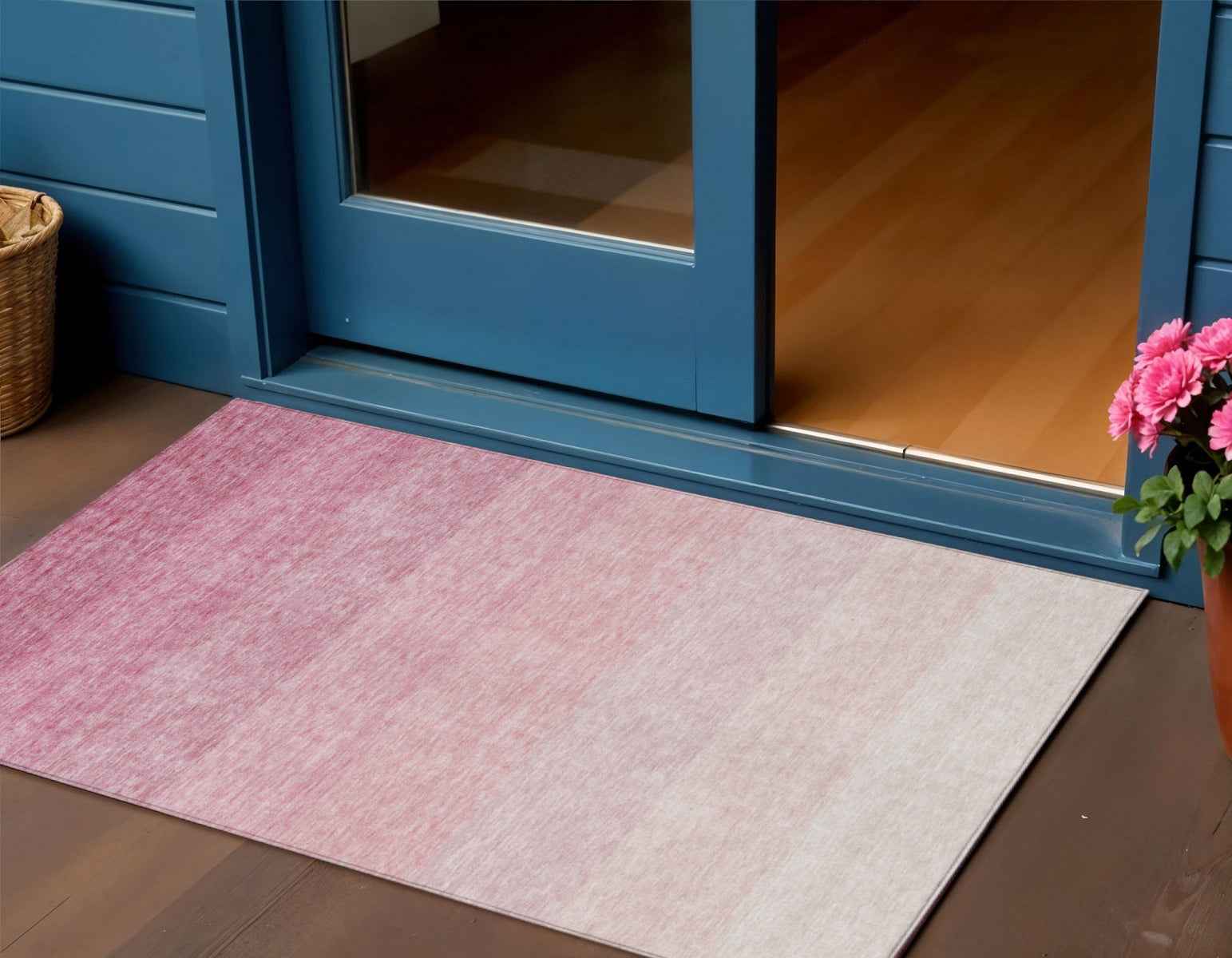 3' X 5' Pink And Ivory Ombre Washable Indoor Outdoor Area Rug