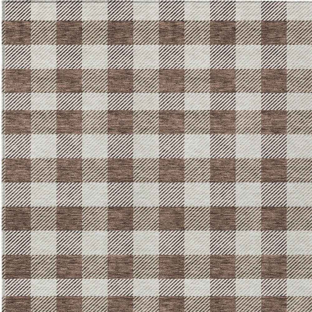 10' X 14' Brown And Beige Plaid Washable Indoor Outdoor Area Rug