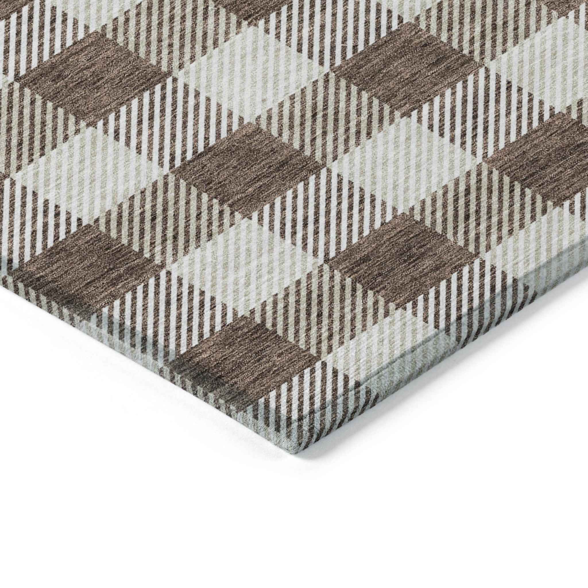 10' X 14' Brown And Beige Plaid Washable Indoor Outdoor Area Rug