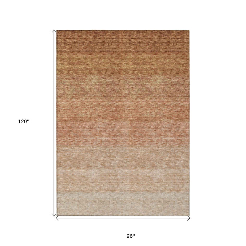 8' X 10' Copper And Beige Ombre Washable Indoor Outdoor Area Rug