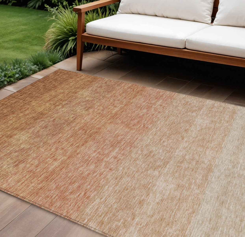 8' X 10' Copper And Beige Ombre Washable Indoor Outdoor Area Rug