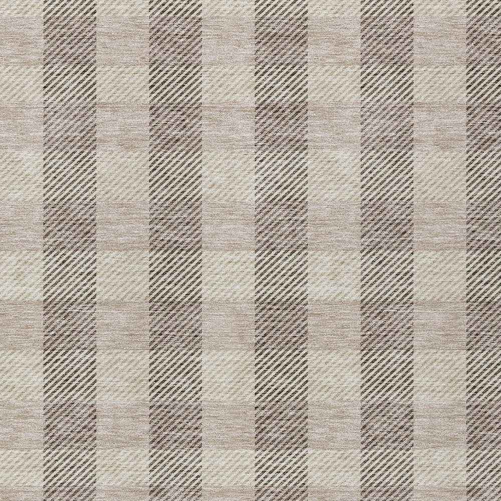 3' X 5' Beige And Brown Plaid Washable Indoor Outdoor Area Rug