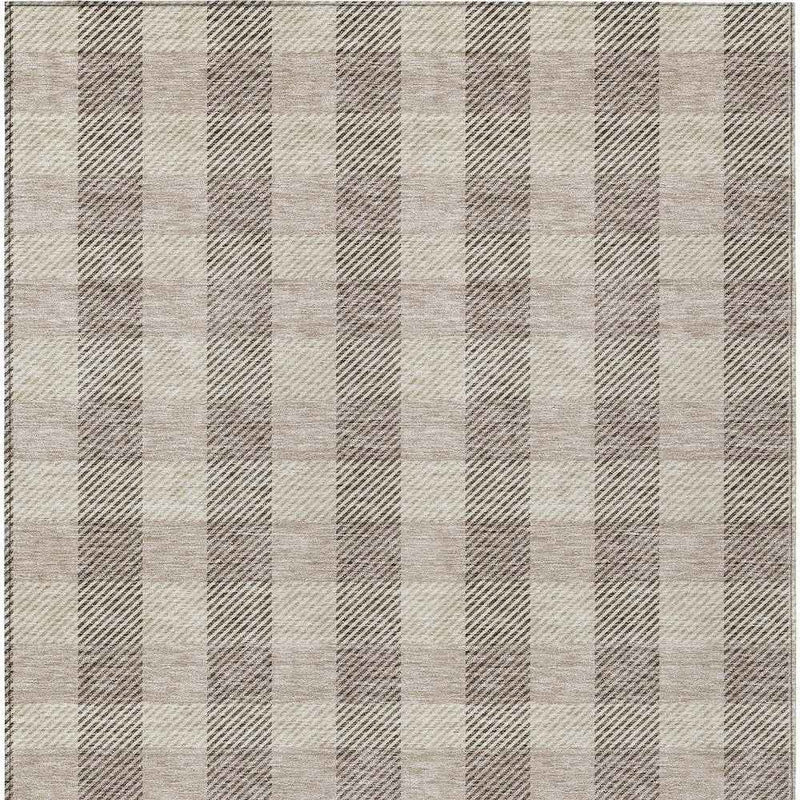 3' X 5' Beige And Brown Plaid Washable Indoor Outdoor Area Rug