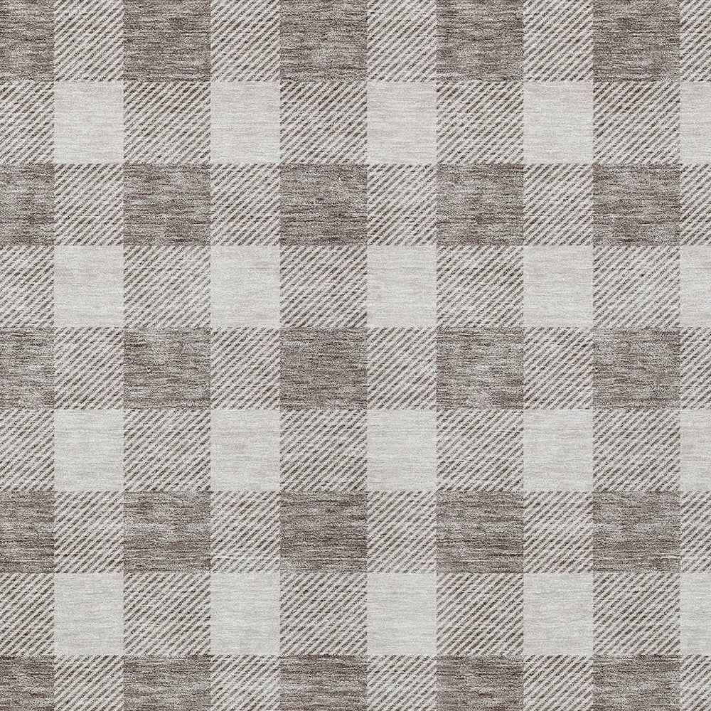 10' X 14' Taupe And Gray Plaid Washable Indoor Outdoor Area Rug