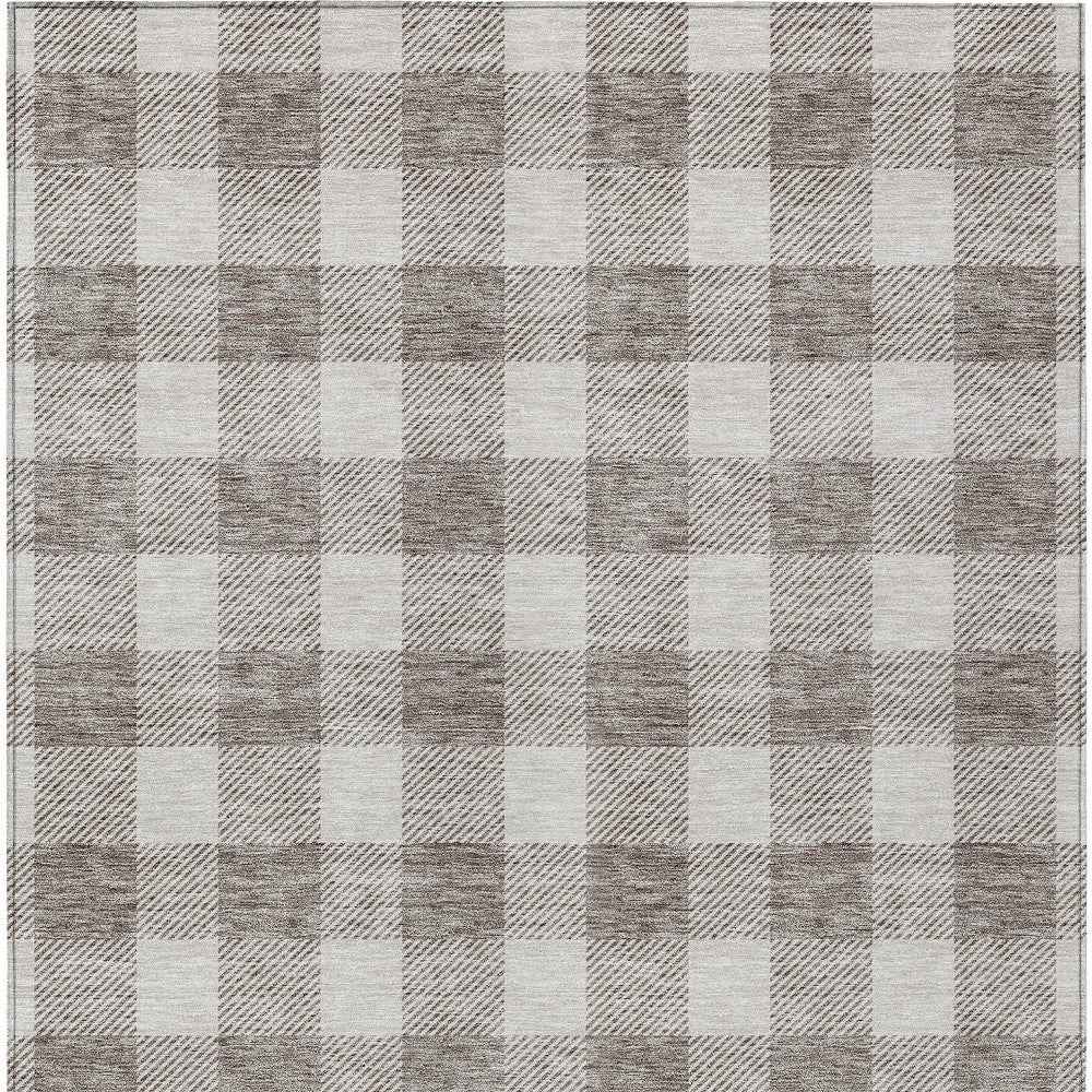 10' X 14' Taupe And Gray Plaid Washable Indoor Outdoor Area Rug