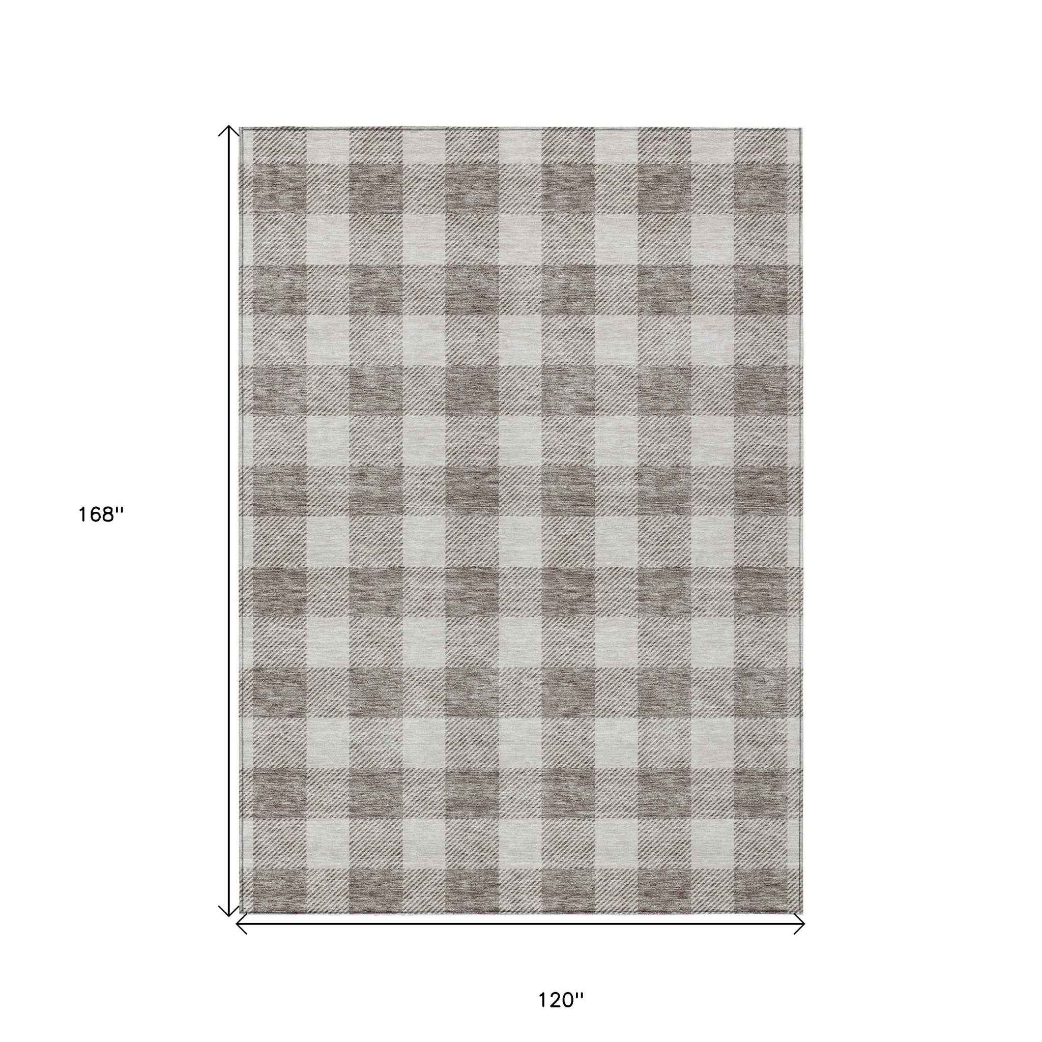 10' X 14' Taupe And Gray Plaid Washable Indoor Outdoor Area Rug