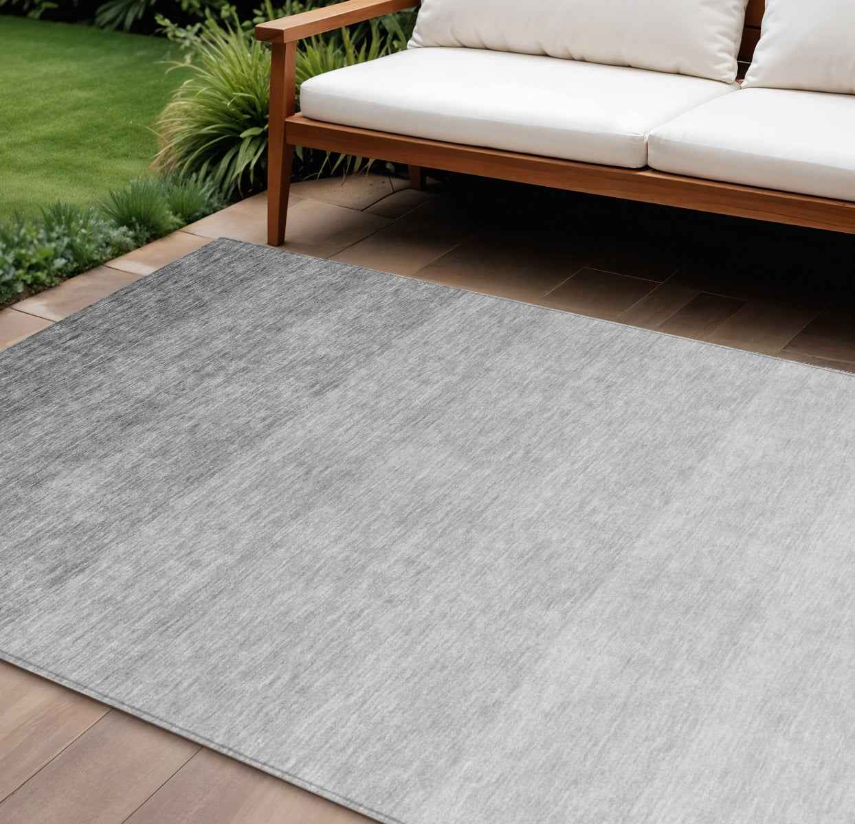 8' X 10' Gray And Light Gray Ombre Washable Indoor Outdoor Area Rug